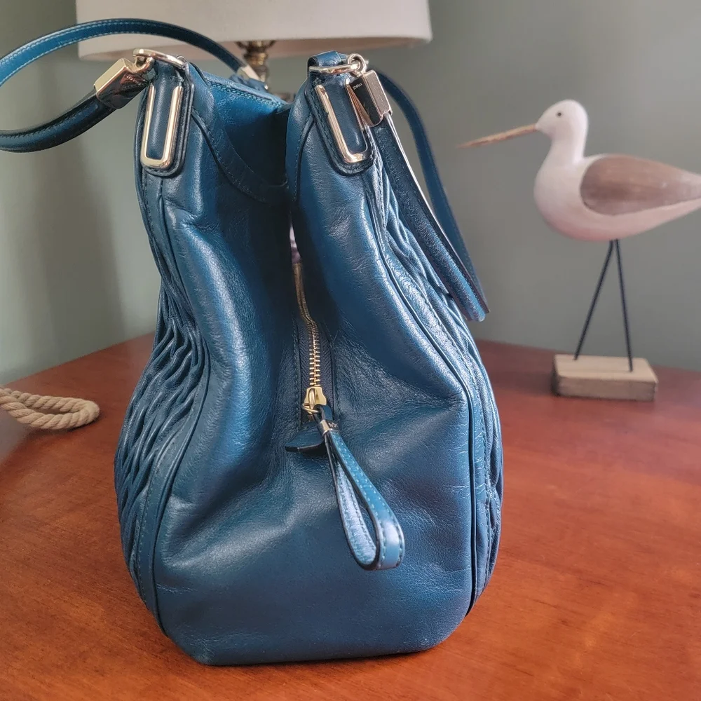 Coach 26257 Madison Phoebe Gathered Teal Leather Shoulder Bag